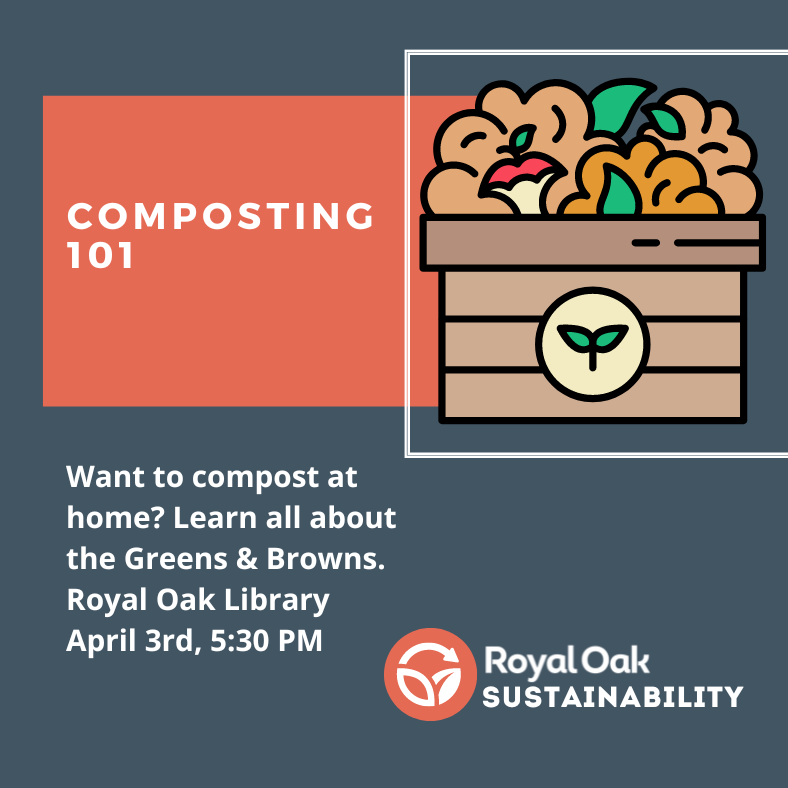 A graphic of a composting bin with text about the event