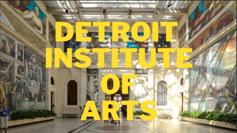 image of Diego River mural, "Detroit Industry Murals," with the words "Detroit Institute of Art" overlaid on it