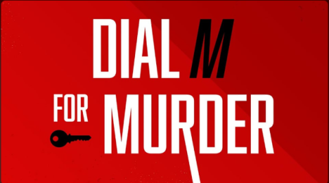 red background, "Dial M for Murder" on the background