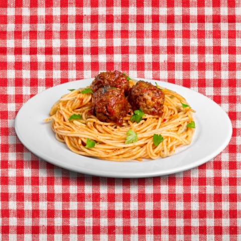 Spaghetti and meatballs on a plate