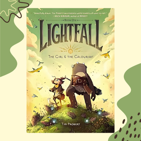 A picture of the cover of the graphic novel Lightfall Volume 1 by Tim Probert, with decorated background.