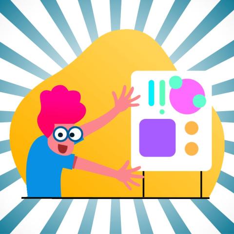 Person gestures wildly at a presentation with great enthusiasm