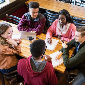 Teens studying at a table