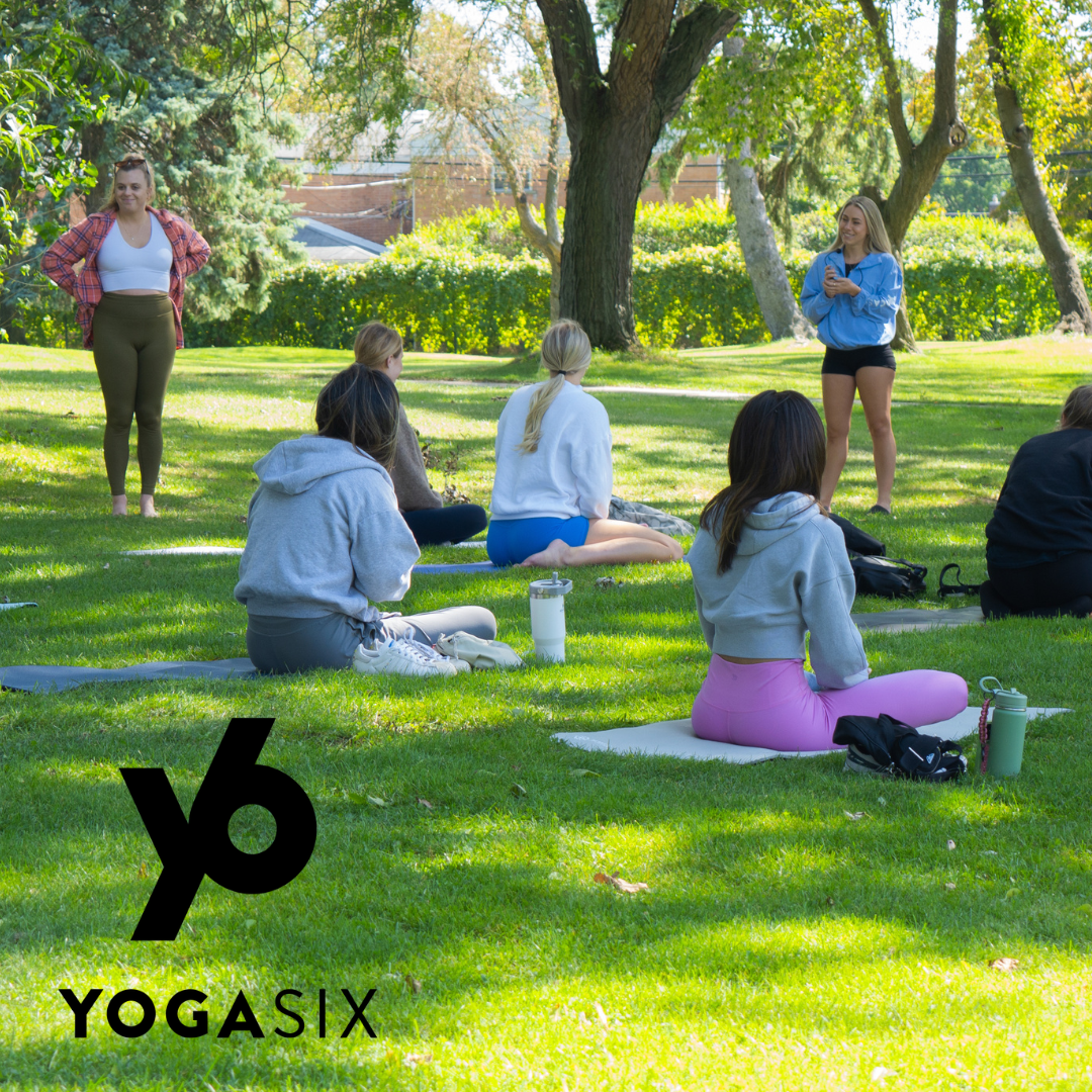 People doing yoga in park