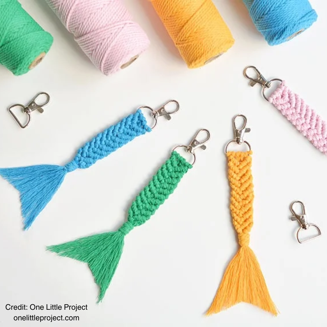 knotted macrame keychains that look like mermaid tails